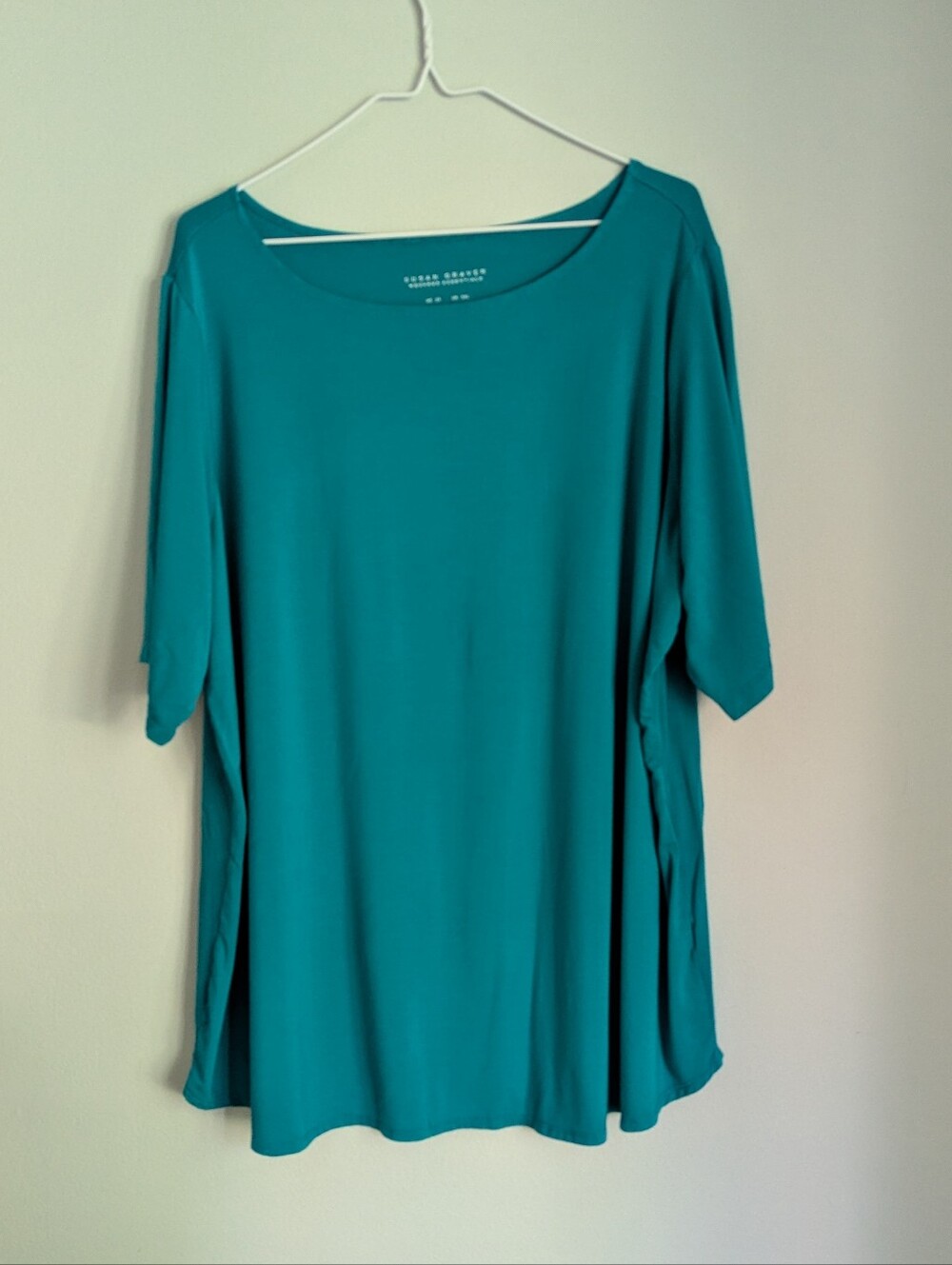 Susan Graver Weekend Essentials Women's 2X Cool Touch Top Turquoise Half Sleeve